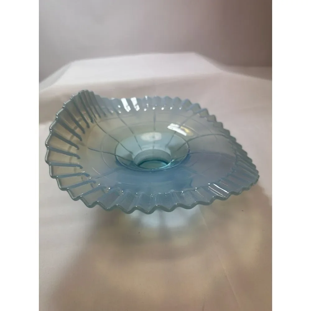 1904 Jefferson Northwood Rare Blue Opalescent Ribbon Compote Pedestal Candy Dish